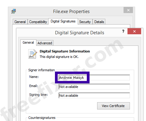 Screenshot of the Andrew Masyk certificate